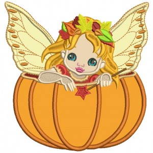 Pumpkin Fairy Thanksgiving Applique Machine Embroidery Design Digitized Pattern