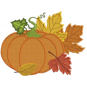 Pumpkin and Fall Leaves Arrangements Filled Machine Embroidery Design Digitized Pattern