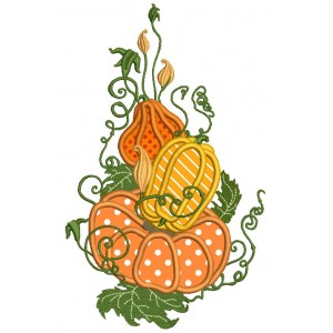 Pumpkins With Ornamental Leaves Fall Thanksgiving Applique Machine Embroidery Design Digitized Pattern