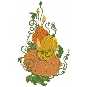 Pumpkins With Ornamental Leaves Fall Thanksgiving Filled Machine Embroidery Design Digitized Pattern