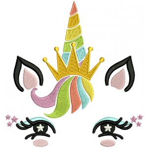 Queen Unicorn Head Wearing a Crown Filled Machine Embroidery Design Digitized Pattern