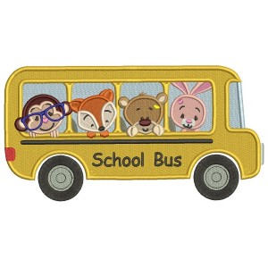 School Buss With Cute Animals Filled Machine Embroidery Design Digitized Pattern