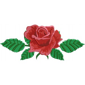 Single Rose With Leaves Flowers Filled Machine Embroidery Design Digitized Pattern