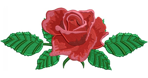 Design Single Rose Pattern Single Rose With Leaves Flowers Filled Machine Embroidery Design ...