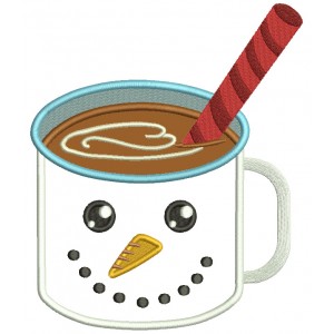 Snowman Cup Of Cocoa Christmas Applique Machine Embroidery Design Digitized Pattern