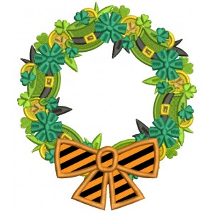 St. Patricks Day Wreath With a Bow Applique Machine Embroidery Design Digitized Pattern