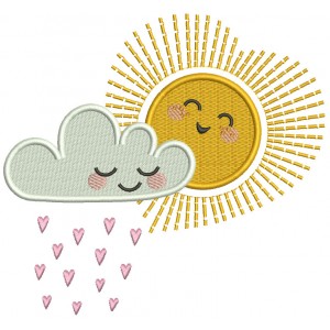Sun And a Rainy Cloud Filled Machine Embroidery Design Digitized Pattern