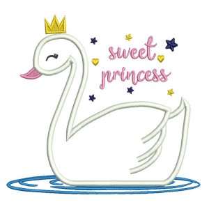 Sweet Princess Swan Applique Machine Embroidery Design Digitized Pattern