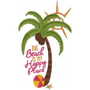 The Beach Is My Happy Place Filled Machine Embroidery Design Digitized Pattern