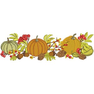 Three Pumpkins Acorns and Leaves Fall Filled Thanksgiving Machine Embroidery Design Digitized Pattern