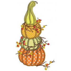 Three Pumpkins Stacked One On To Of The Other Thanksgiving Applique Machine Embroidery Design Digitized Pattern