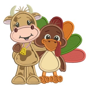 Turkey Hugging A Cow Applique Machine Embroidery Design Digitized Pattern