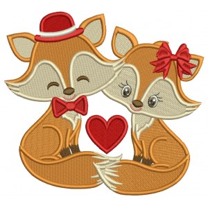 Two Foxes In Love Valentine's Day Filled Machine Embroidery Design Digitized Pattern