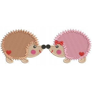 Two Hedgehogs In Love Filled Machine Embroidery Design Digitized Pattern
