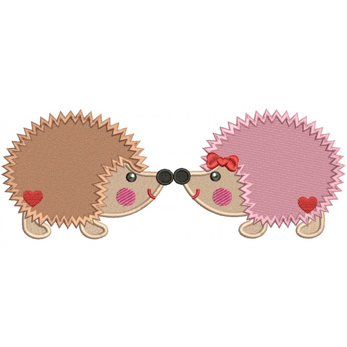 Two Hedgehogs In Love Filled Machine Embroidery Design Digitized Pattern