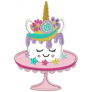 Unicorn Cake On The Table Applique Machine Embroidery Design Digitized Pattern