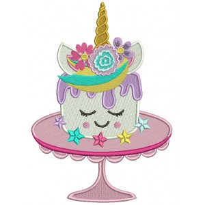 Unicorn Cake On The Table Filled Machine Embroidery Design Digitized Pattern