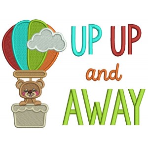 Up Up And Away Cute Little Bear Inside an Air Balloon Filled Machine Embroidery Design Digitized Pattern