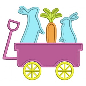 Wagon With Two Bunnies And Carrot Easter Applique Machine Embroidery Design Digitized Pattern 
