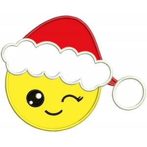 Winking Emoji Wearing Santa Hat Christmas Applique Machine Embroidery Design Digitized Pattern