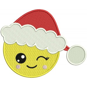 Winking Emoji Wearing Santa Hat Christmas Filled Machine Embroidery Design Digitized Pattern