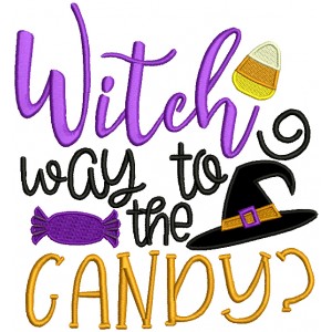 Witch Way Is The Candy Halloween Applique Machine Embroidery Design Digitized Pattern