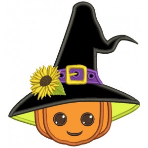 Wizard Pumpkin With Sunflower and a Big Hat Halloween Applique Machine Embroidery Design Digitized Pattern