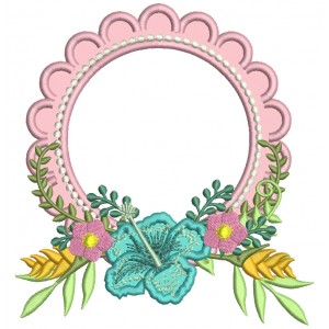 Wreath With Beautiful Flowers Applique Machine Embroidery Design Digitized Pattern