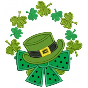 Wreath With Hat And a Bow St. Patricks Applique Machine Embroidery Design Digitized Pattern