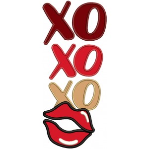 XO XO XO Lips Love Applique Machine Embroidery Design Digitized Pattern