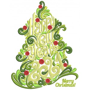 2021 Ornate Merry Christmas Tree Filled Machine Embroidery Design Digitized Pattern