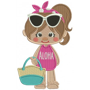 Aloha Little Girl Wearing Sunglasses Filled Machine Embroidery Design Digitized Pattern