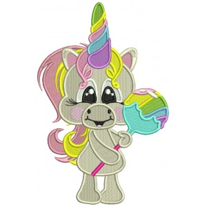 Baby Unicorn Holding Lollipop Filled Machine Embroidery Design Digitized Pattern