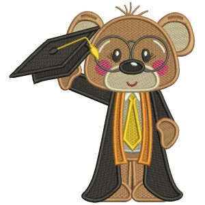 Bear Holding Graduation Cap School Filled Machine Embroidery Design Digitized Pattern