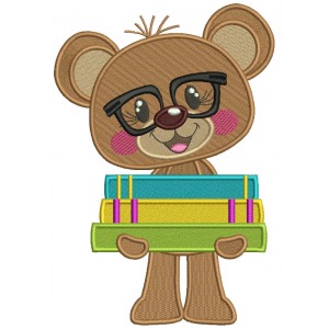 Bear Student Holding Books School Filled Machine Embroidery Design Digitized Pattern
