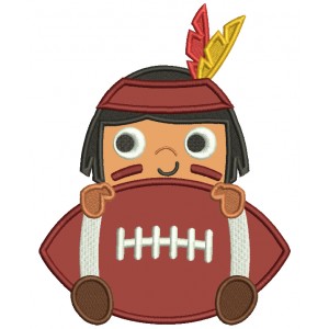Boy Indian With a Football Sports Applique Machine Embroidery Design Digitized Pattern