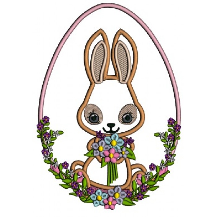 Bunny Holding Flowers And Easter Egg Applique Machine Embroidery Design ...