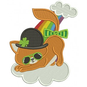 Cat Wearing a Hat With Shamrock St. Patricks Filled Machine Embroidery Design Digitized Pattern