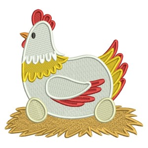 Chicken Laying Eggs Filled Machine Embroidery Digitized Design Pattern