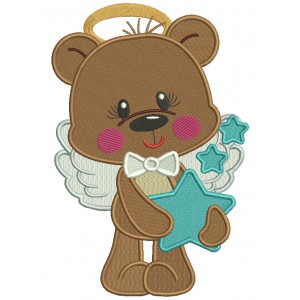 Cute Bear Angel Holding a Star Filled Machine Embroidery Design Digitized Pattern