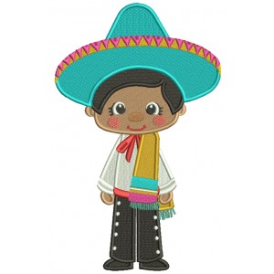 Cute Boy Wearing Big Sombrero Hat Filled Cinco de Mayo Machine Embroidery Design Digitized Pattern