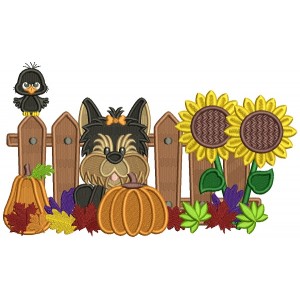 Cute Dog Pumpkins And Sunflowers Fall Thanksgiving Filled Machine Embroidery Design Digitized Pattern