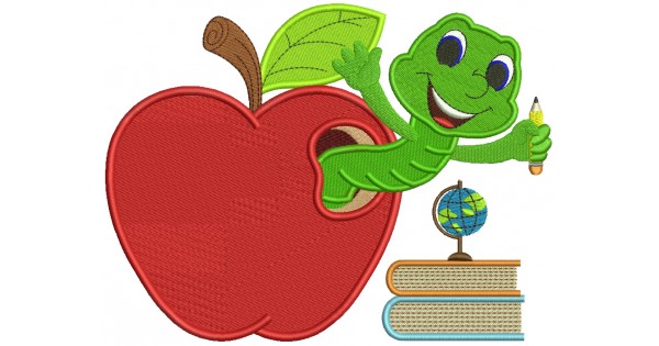 Cute Smiling Worm Inside With Books Inside Apple School Filled Machine ...