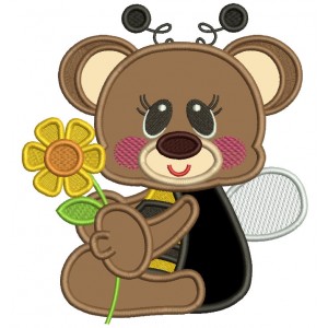 Cute Little Bear Wearing Bumblebee Costume Applique Machine Embroidery Design Digitized Pattern