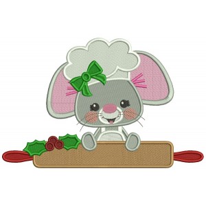 Cute Little Mouse Cook Filled Christmas Machine Embroidery Design Digitized Pattern