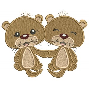 Cute Little Otters Holding Hands Filled Machine Embroidery Design Digitized Pattern