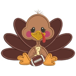 Cute Turkey With a Football Sports Fall Applique Thanksgiving Machine Embroidery Design Digitized Pattern