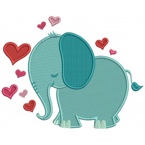 Elephant With Hearts Valentine's Day Filled Machine Embroidery Design Digitized Pattern