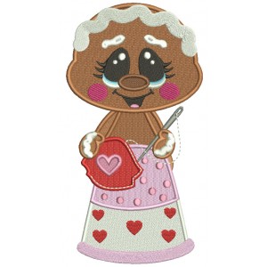 Gingerbread Girl With a Sewing Needle Filled Machine Embroidery Design Digitized Pattern