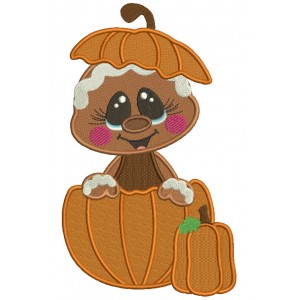 Gingerbread Man Sitting Inside a Pumpkin Fall Thanksgiving Filled Machine Embroidery Design Digitized Pattern